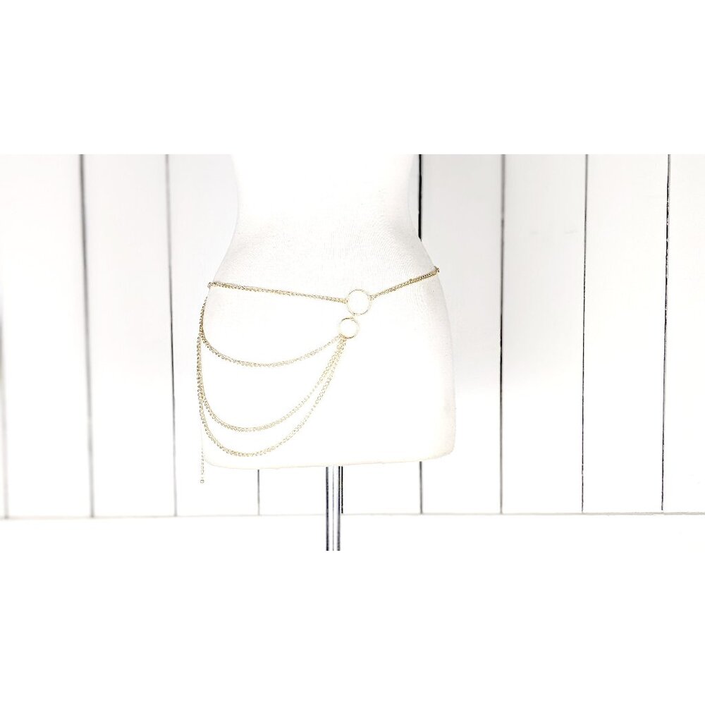 Gold metal layered hanging chain link dainty lightweight skinny belly chain belt